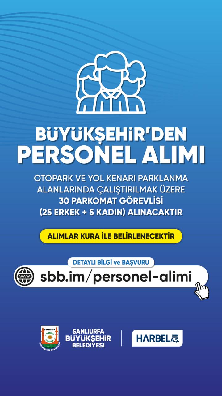 HARBEL A.Ş bünyesinde çalıştırılmak üzere 30 parkomat görevlisi (25 Erkek + 5 Kadın) alınacaktır.